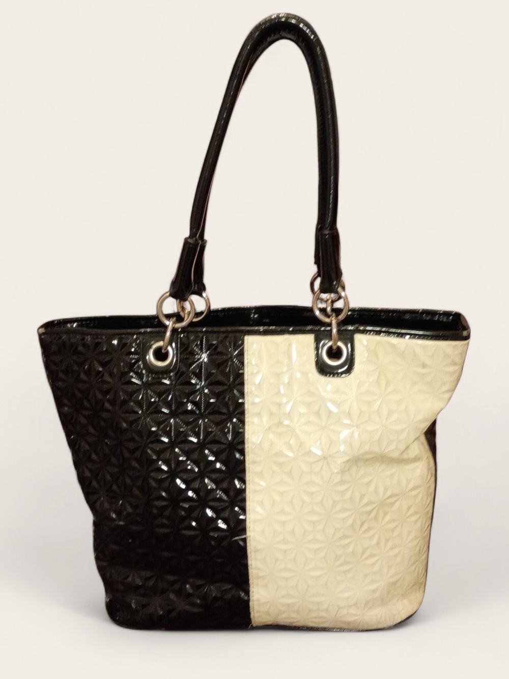 Nine West Black and Cream Geometric Pattern Tote Bag